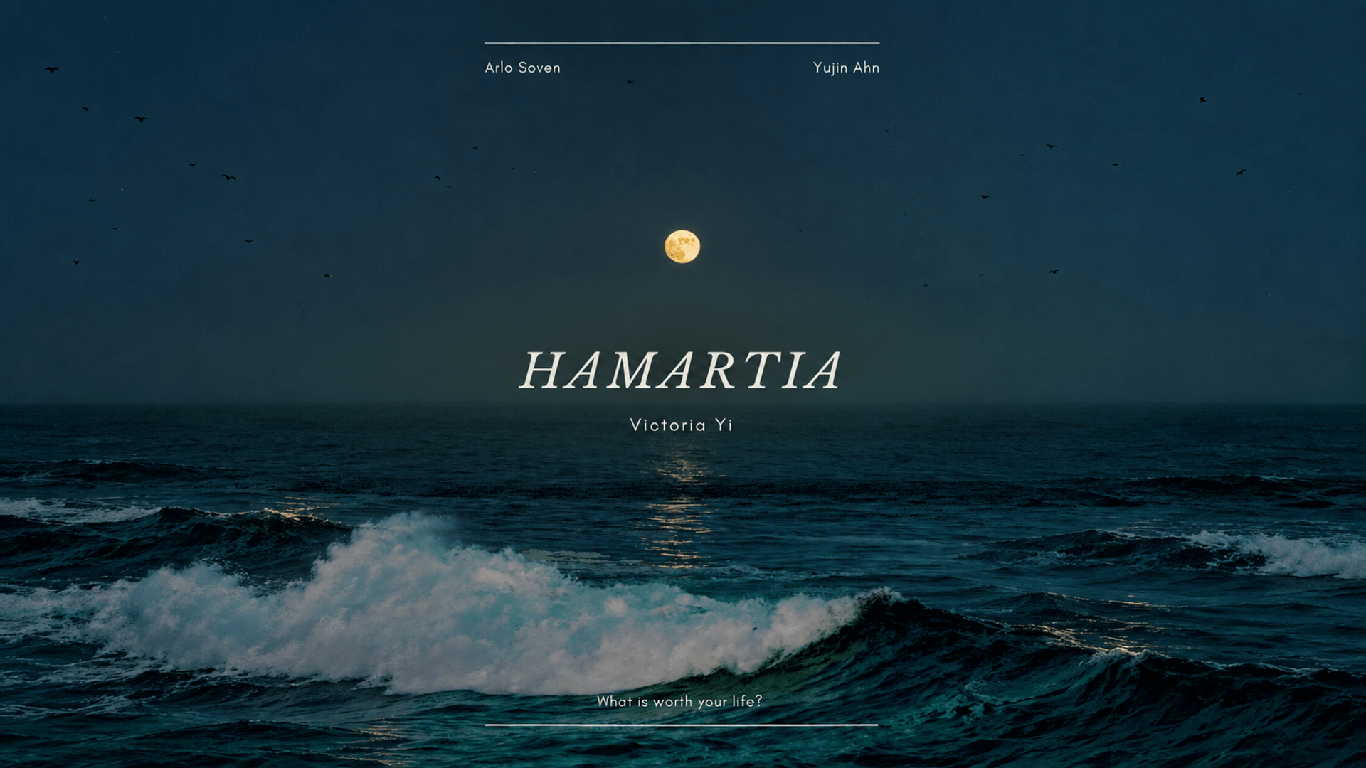 Hamartia cover featuring a full moon over dark ocean waves